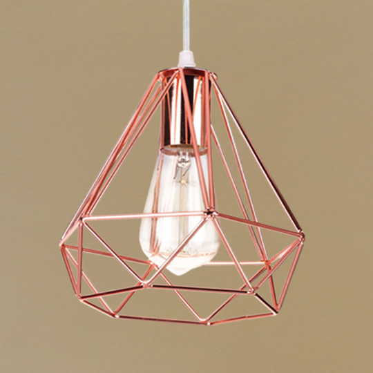 200MM Modern Ceiling Lamp Contemporary Chandelier Retro Pendant Light Diamond Hanging Light Rose Gold Metal Iron Lamp Shade
