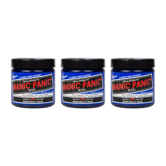 (Rockabilly Blue, Trio Pack) MANIC PANIC HIGH VOLTAGE CLASSIC CREME SEMI PERMANENT HAIR COLOUR 118M- Shine Bright & Stand Out With Classic Creme Range