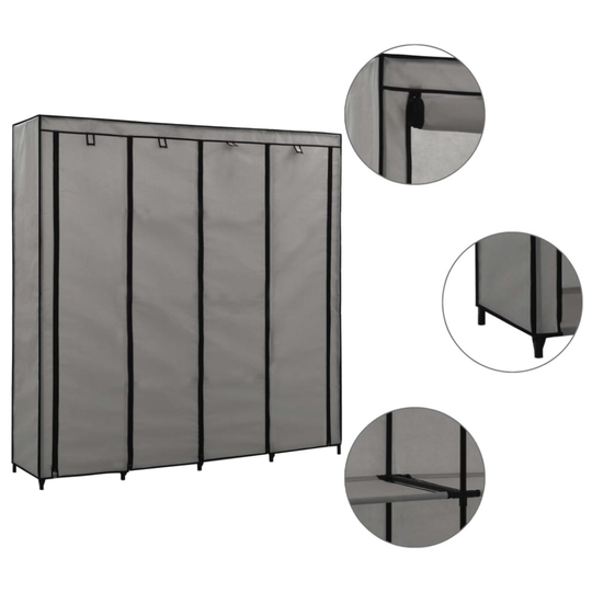 vidaXL Wardrobe with 4 Compartments Grey Clothing Garment Cupboard Organiser