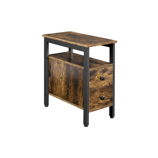 (Rustic Brown) Yaheetech 2 Drawers Side Table Rectangle End Table