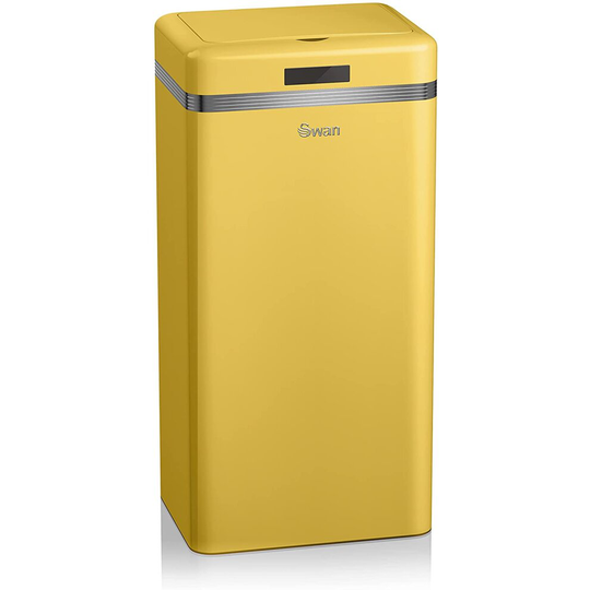 Swan Retro 45L Square Sensor Activated Waste Bin 5-15cm Sensor Reach Iron Body Yellow