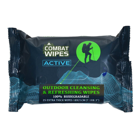 Combat Wipes ACTIVE Outdoor Wet Wipes | Extra Thick, Ultralight, Biodegradable, Body & Hand Cleansing/Refreshing Cloths for Camping, Gym & Backpacking