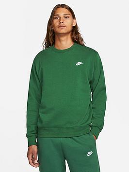 Nike NSW Club Fleece Crew Sweatshirt - Green/White, Green/White, Size S, Men