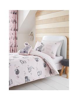 Catherine Lansfield Woodland Friends Easy Care Duvet Cover Set - Pink - Double, Pink