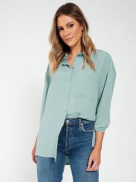 Everyday Textured Oversized Shirt - Sage, Light Green, Size 14, Women