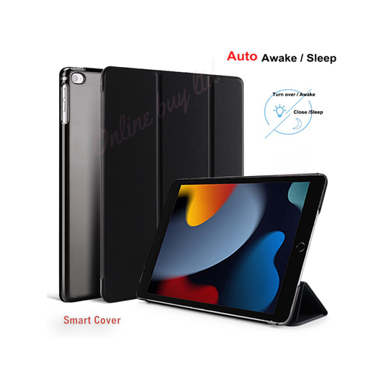 (Black) For Apple iPad 9th Generation 10.2 Inch 2021 TriFold Smart Stand Auto Sleep Wake Case Cover For iPad 10.2