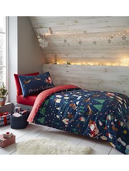 Catherine Lansfield Santas Christmas Wonderland Glow In The Dark Duvet Cover Set - Multi