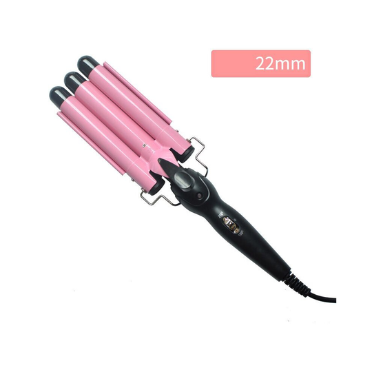 (Pink, 22mm) Hair Salon Ceramic 3 Barrel Hair Wave Waver Curling Iron Hair Curler Wand