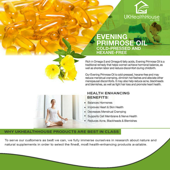 Evening Primrose Oil Capsules - 1000mg x 240 - 9% GLA - Quality