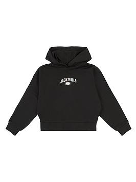 Jack Wills Girls Union Jack Batwing Hoodie - Black