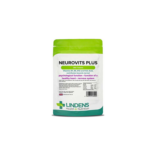 Lindens Neurovits Plus Tablets | 360 Pack | Contains Vitamin B1, B6, B12 & Folic Acid contributes Towards Normal Psychological Function, Healthy...