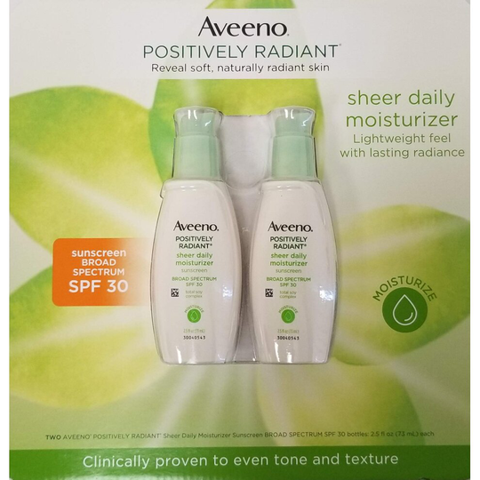 AVEENO Active Naturals Positively Radiant Daily Moisturizer SPF 30, 2.50 oz (Pack of 2)