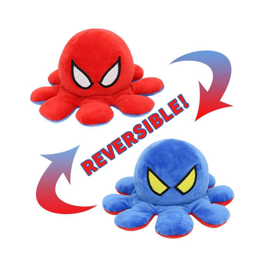 (Red Blue, 20cm/7.8in) Hulk Spiderman Captain America Iron Man Flip Reversible Octopus Plush Doll Toys