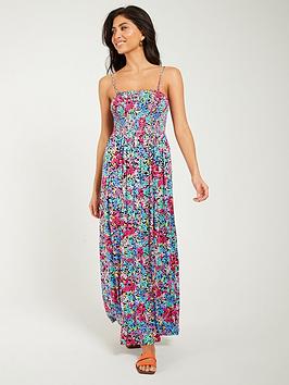 Everyday Shirred Detachable Strap Maxi Dress - Multi, Multi, Size 8, Women