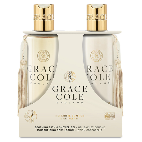 Grace Cole Nectarine Blossom & Grapefruit Body Care Set 2 x 300ml- Cleansing, Moisturising & Scented With A Fresh & Fruity Aroma