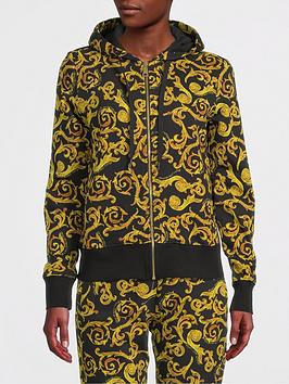 Versace Jeans Couture Baroque Print Zip Through Hoodie - Black/Gold