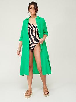 V By Very Long Sleeve Midi Length Beach Shirt - Green