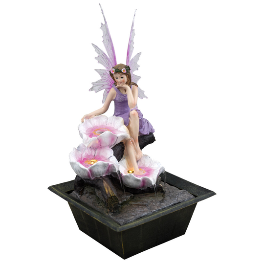(Fairy Fountain) GEEZY Indoor Cascading Fountain Water Feature LED Lights Polyresin Statues Decoration