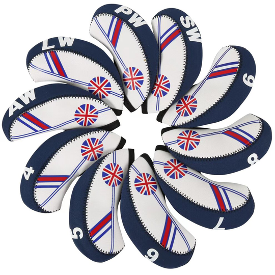10 Pcs Golf Club Iron Head Covers Protector Headcover Set British in Black