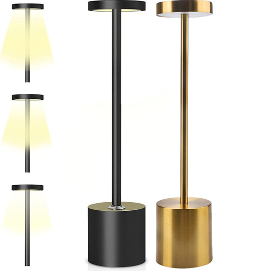 (Black) Retro LED Desk Table Lamp Touch Dimmable Cordless