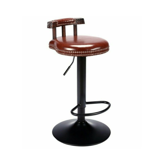 (Brown) Industrial Retro Urban Bar Stool Chair Leather Top Vintage Cafe Counter Seat