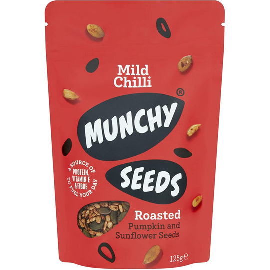 MUNCHY SEEDS Mild Chilli Sunflower, Pumpkin, Protein Snack, Seed Mix for Eating, Plant-Based Source of Protein, Fibre & Vitamin E, Mildly Spicy Flavou