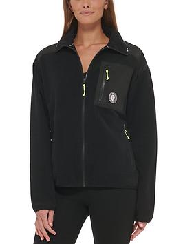 DKNY SPORT Polar Fleece Jacket - Black, Black, Size S, Women