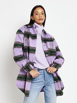 River Island Check Oversized Shacket - Purple, Purple, Size Xs, Women