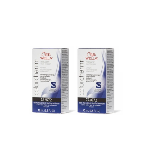 (7A/672 - pack of 2) Wella 7A Medium Smokey Ash Blonde Color Charm Permanent Haircolor & Developer (Vol. 20)