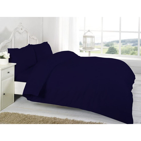 (Super King, Navy Blue) Duvet Cover Set Percal Quilt Cover & Pillow Cases