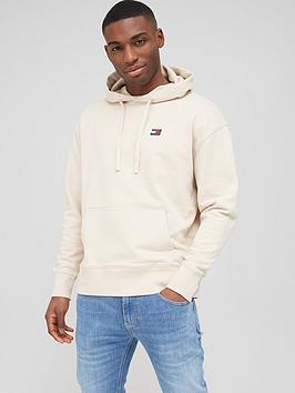 Tommy Jeans Relaxed Badge Logo Overhead Hoodie - Beige, Beige, Size S, Men