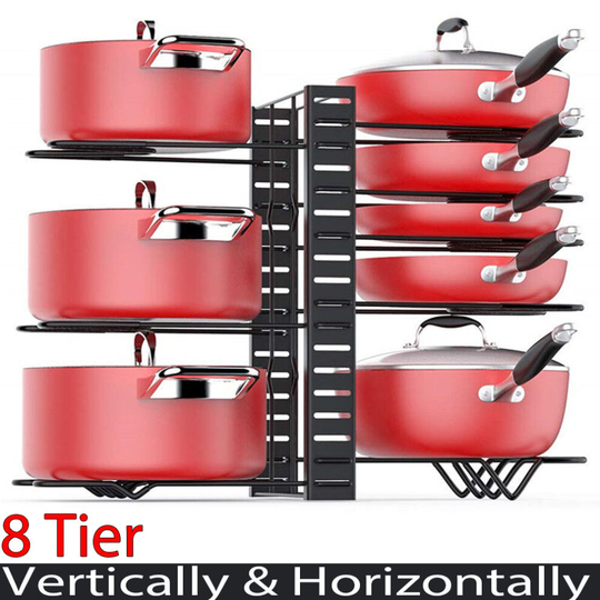 Kitchen Iron Shelf Utensil Hanging Pot Rack Saucepan Pan Organiser 8Tier Pan