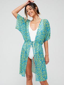 V by Very Zebra Plisse Beach Kimono - Multi, Multi, Size S, Women