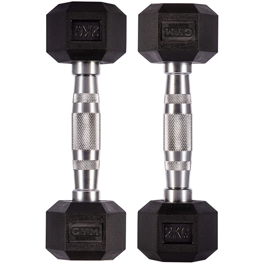 (Pair of 2KG (4KG Total)) Gym Master Hex Dumbbells Rubber Encased 1-40kg Cast Iron Weight Lift Set Pair