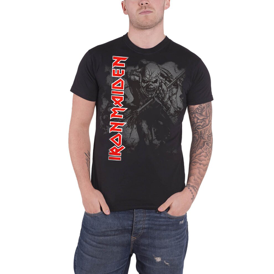 (M, Black) Iron Maiden T Shirt Hi Contrast Trooper Eddie Band Logo Official Mens New Black