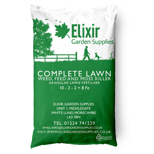 (10kg) Elixir Gardens | COMPLETE LAWN | 4 in 1 Weed Feed & Moss Killer | 10- 2- 2 + 8 Fe