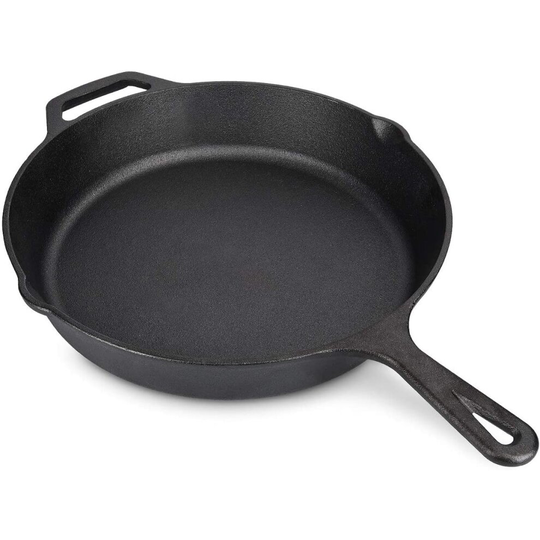 Navaris Cast Iron Skillet Pan - Pre-Seasoned 2 Handle Cast Iron Frying Pan Skillet for Oven, Stove, Barbecue, Campfire Cooking - 30 cm / 12