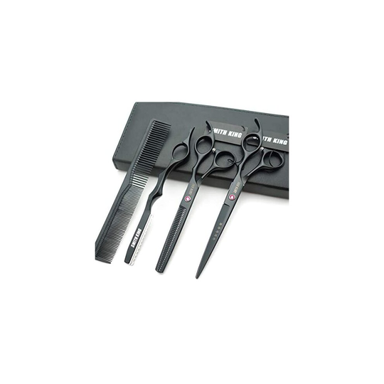 7.0 inch hair scissors set Hair cutting scissors & thinning scissors with razor combs in 1 set (Black)