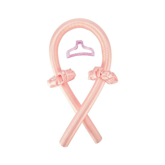 (Pink) Women Girls Silk Ribbon Hair Curler Heatless Curling Rod Headband Wave Former