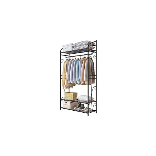 Black Metal Clothes Rack Garment Hanging Storage Shelf Shoes Stand