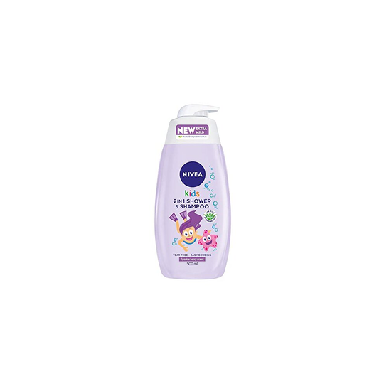 NIVEA Kids 2 In 1 Shower & Shampoo Very Berry (500ml), Children's Shower Gel and Kid's Shampoo, Protects Against Tears and Tangles, with Bio Aloe Vera