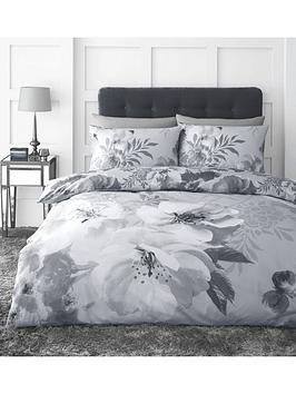 Catherine Lansfield Dramatic Floral Duvet Cover Set - Grey