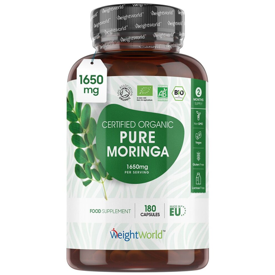 Organic Moringa 180 Capsules 1650mg for Metabolism, Immune Support