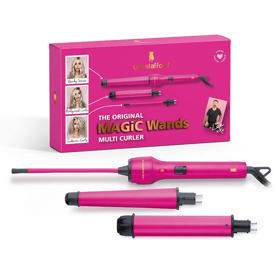 Lee Stafford 'Magic Wands' 3In1 Multi Styler - Beach Waves, Hollywood Curls, Or Corkscrew Styling, hot pink