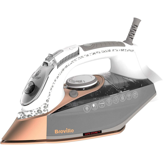 Breville Steam Iron, 3100 W, 200G Steam Shot, Multi-Directional Diamond Ceramic Soleplate, 400 ml Water Tank, White & Rose Gold