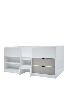 Very Home Ted Mid Sleeper Bed with Storage and Mattress Options (Buy and SAVE!) - Bed Frame With Standard Mattress, Grey