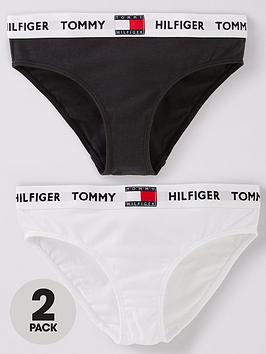 Tommy Hilfiger Girls 2 Pack Bikini Brief - White/Black, White/Black, Size Age: 10-12 Years, Women