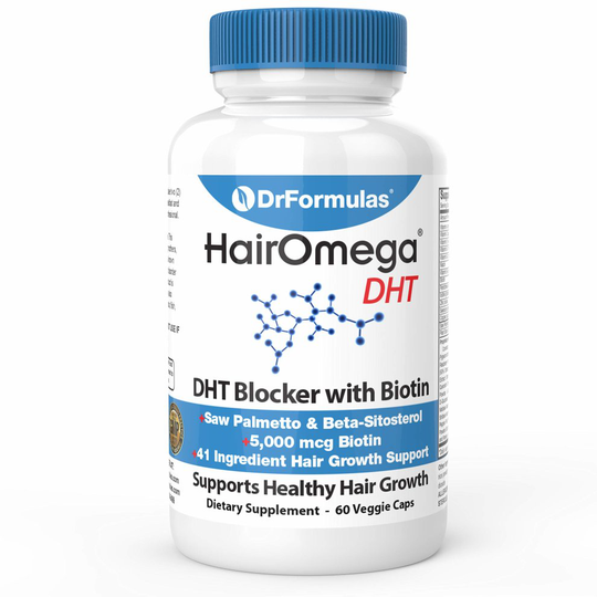 DrFormulas HairOmega DHT Blocker Biotin 5000 mcg Vitamins for Hair Growth Supplement | Hair Loss Pills for Women and Men, 30 Day Supply