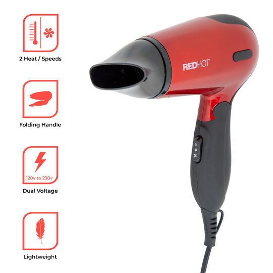 Red Hot 37070 1200W Compact Travel Hair Dryer With Folding Handle