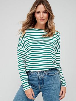 Everyday Loose Fit Stripe Top - Green/White, Print, Size 12, Women